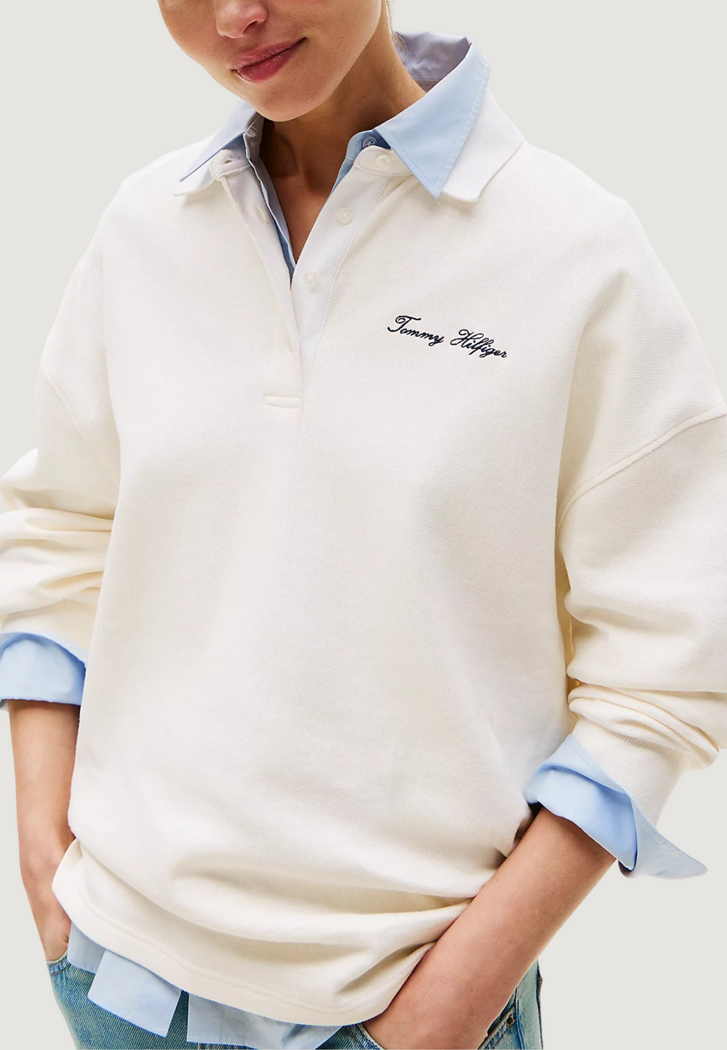Felpa senza cappuccio Tommy Hilfiger SCRIPT PIQUE RUGBY S