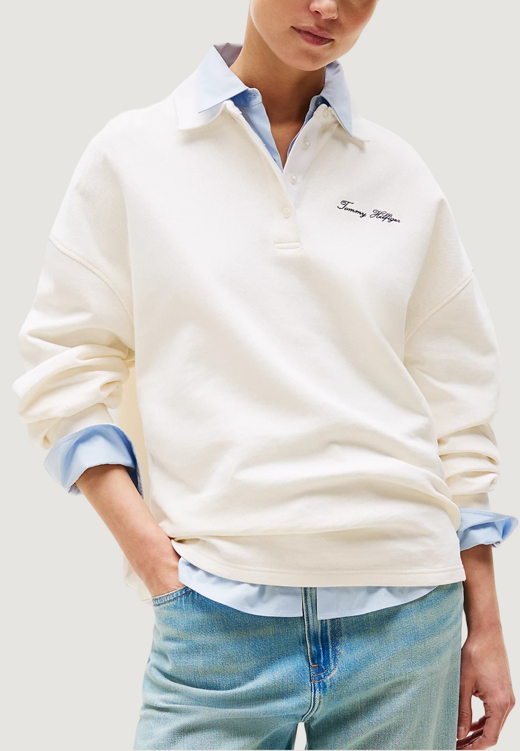 Felpa senza cappuccio Tommy Hilfiger SCRIPT PIQUE RUGBY S