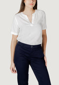 Short sleeves blouses Street One QR Splitneck blouse w turn-up