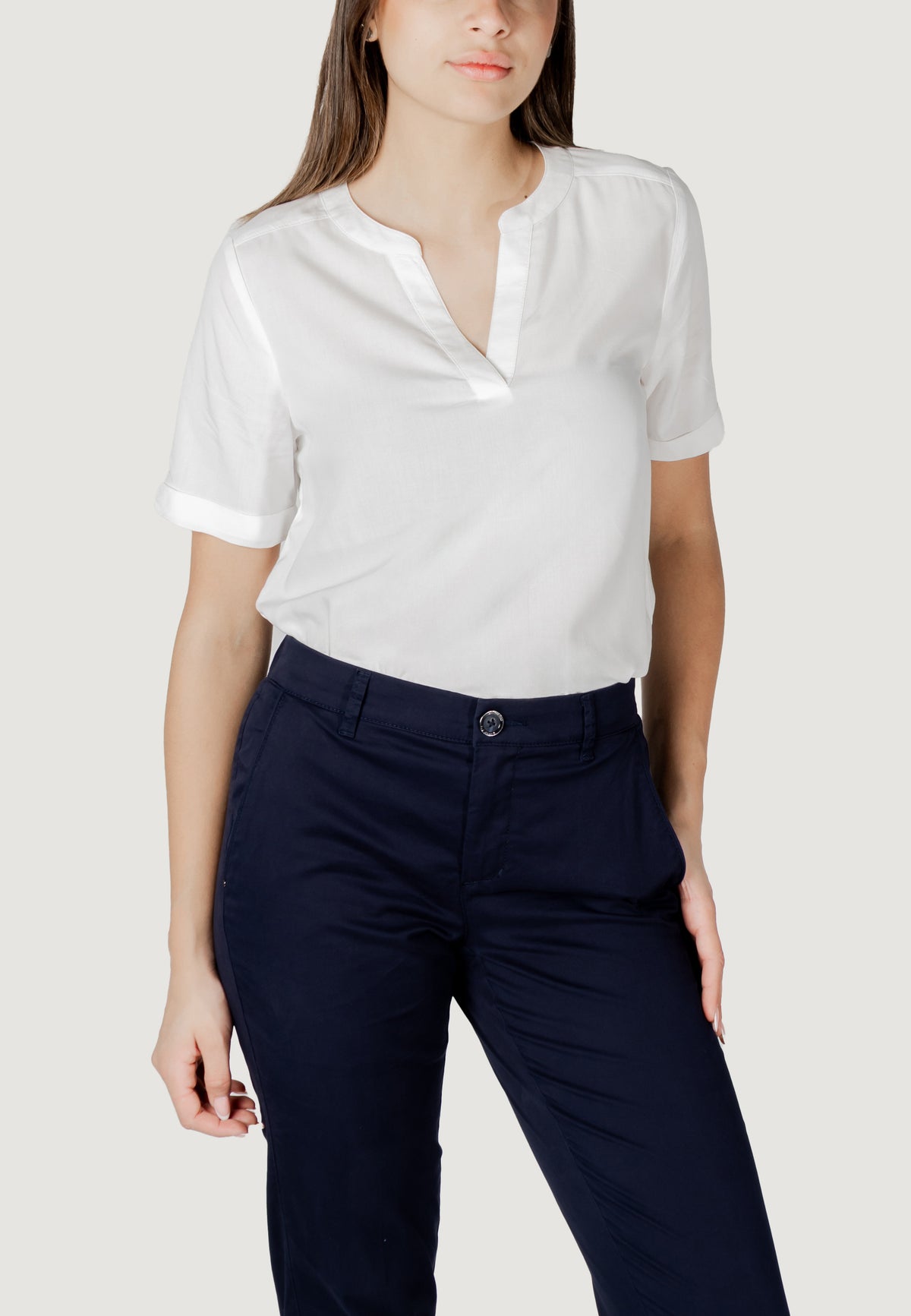 Blusa manica corta Street One QR Splitneck blouse w turn-up