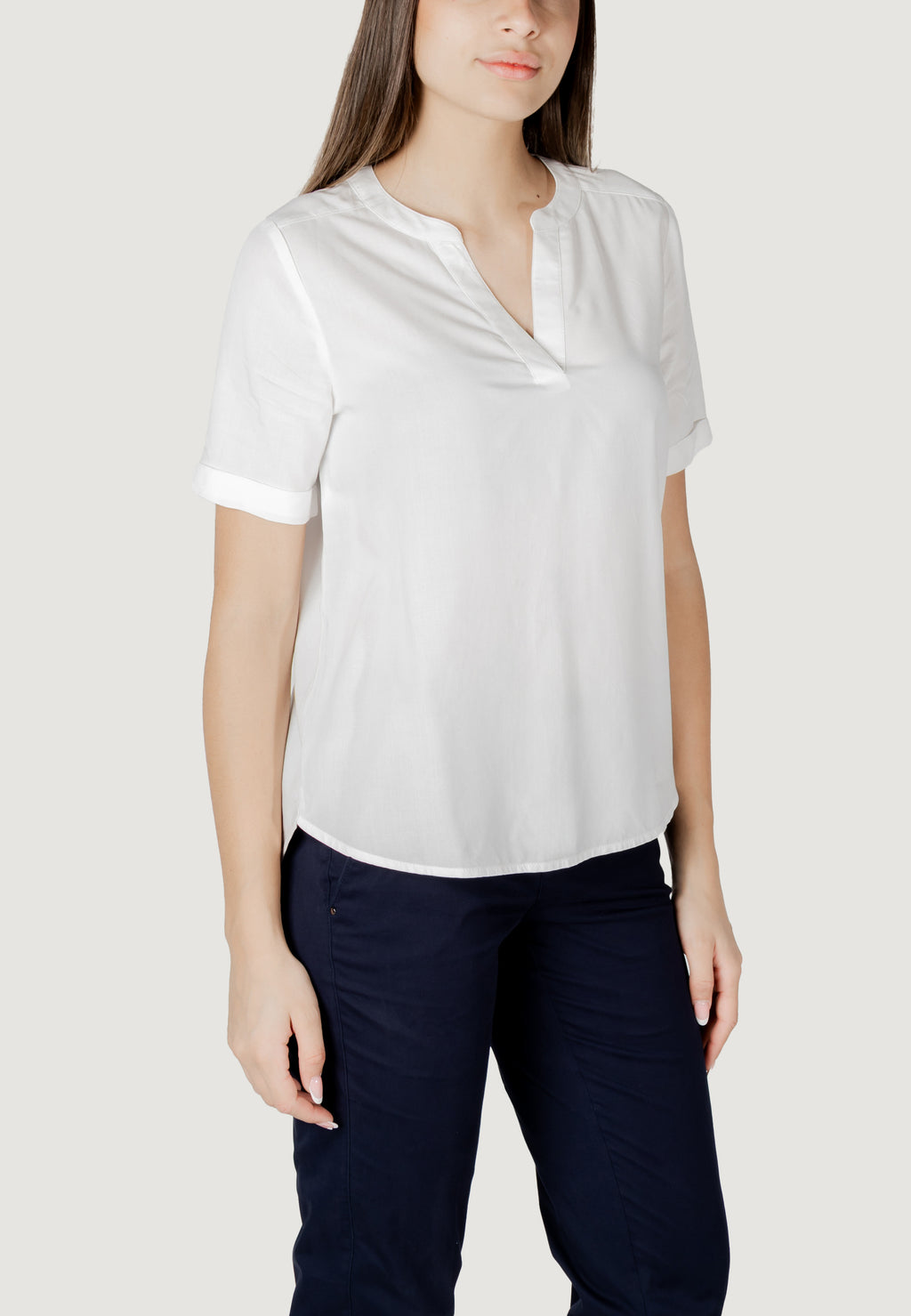 Short sleeves blouses Street One QR Splitneck blouse w turn-up