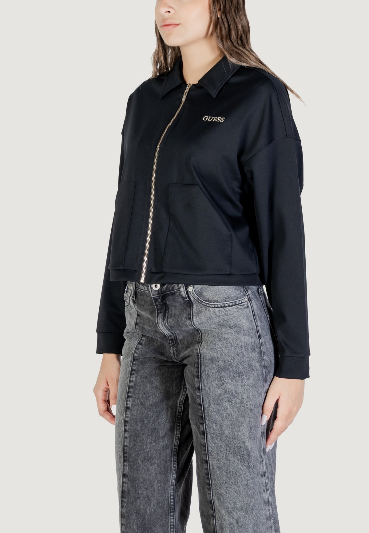Felpa senza cappuccio Guess Active CARLA CROP ZIP JACKET