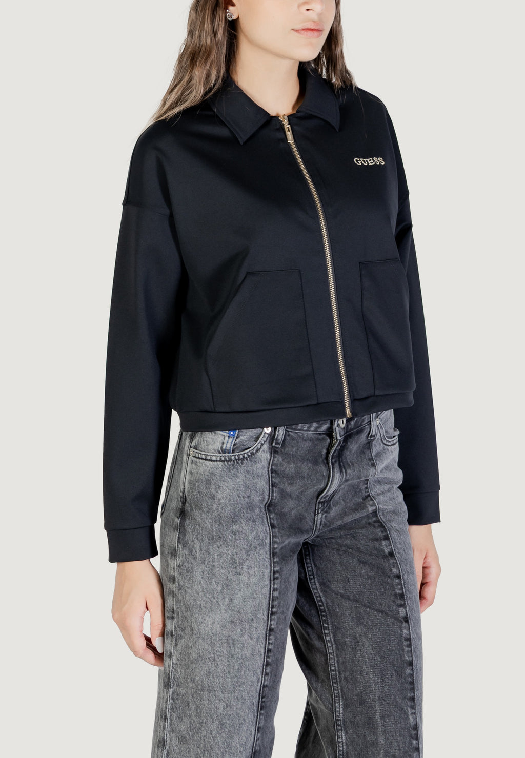 Felpa senza cappuccio Guess Active CARLA CROP ZIP JACKET