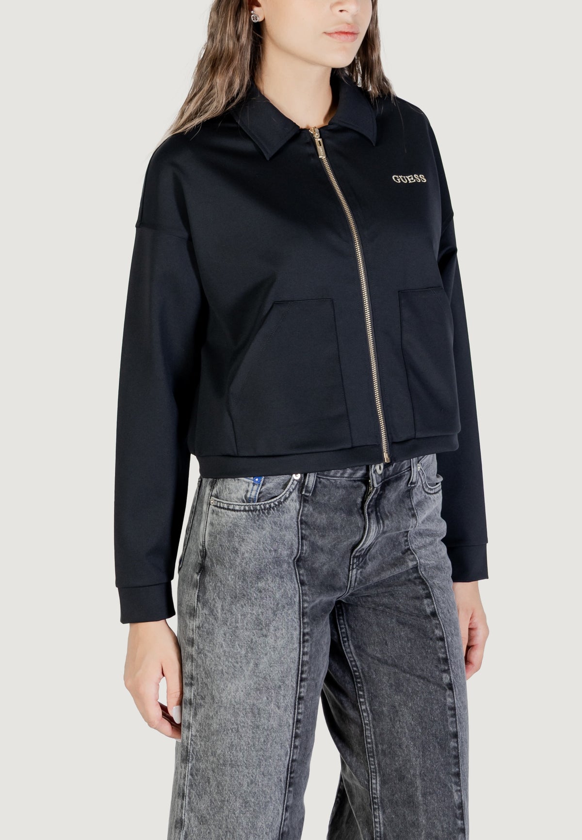 Felpa senza cappuccio Guess Active CARLA CROP ZIP JACKET