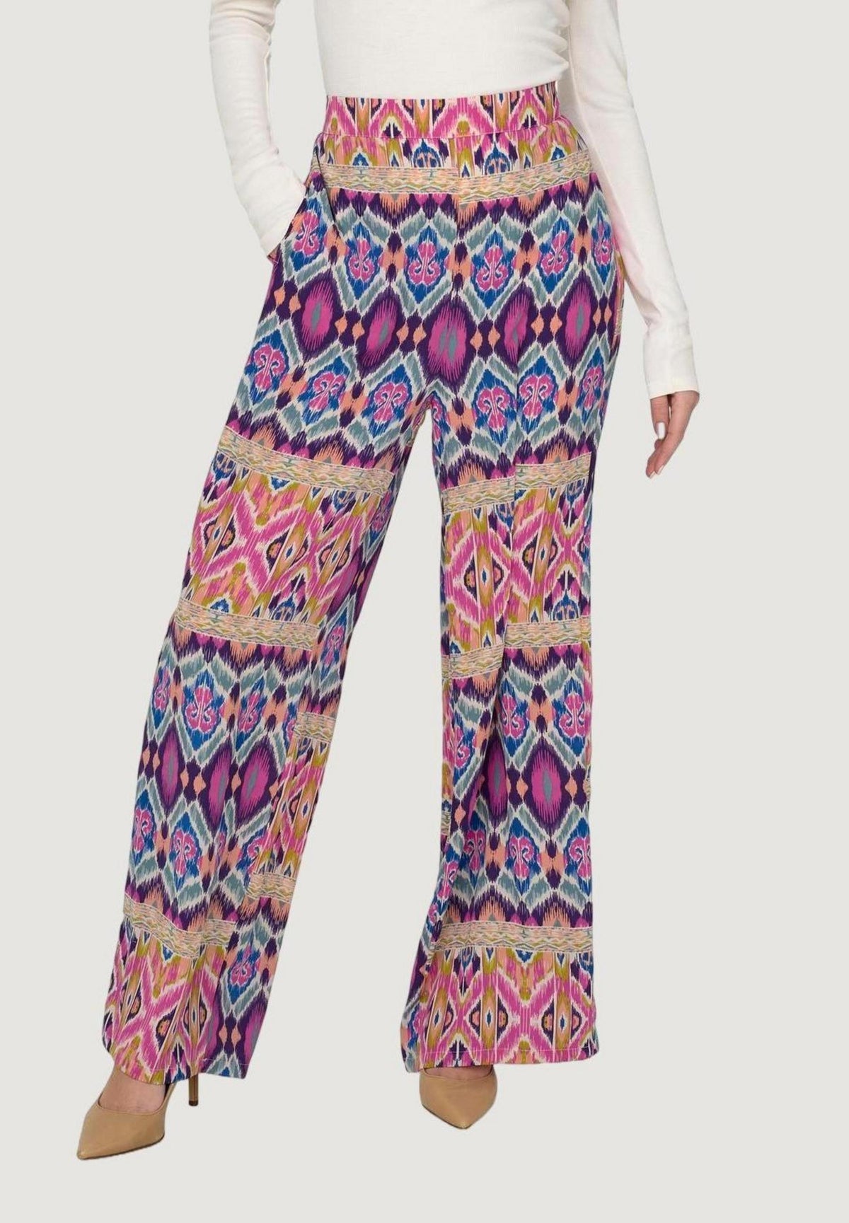 Pantaloni a palazzo Only ONLALMA LIFE POLY PALAZZO PANT AOP PTM