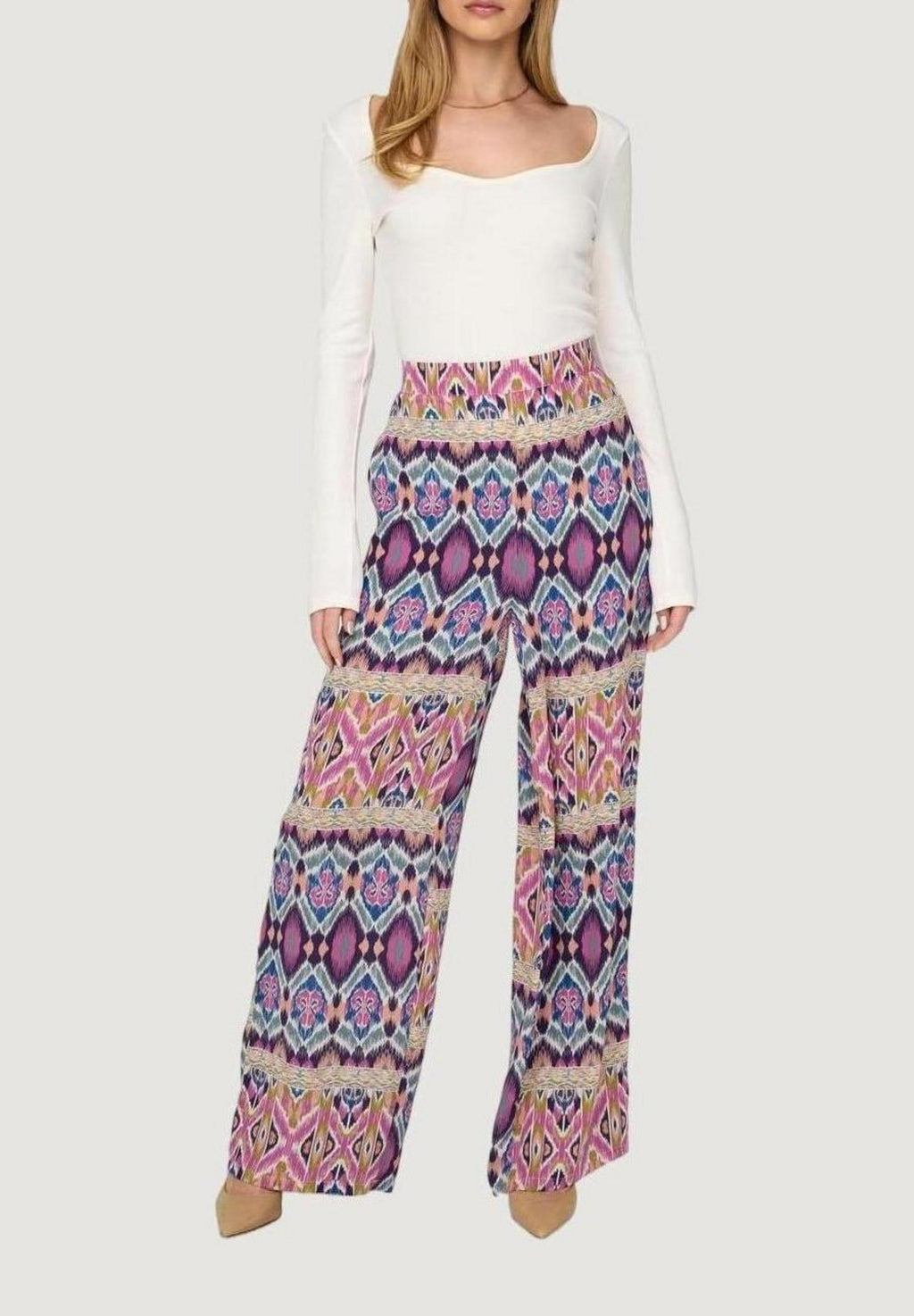 Pantaloni a palazzo Only ONLALMA LIFE POLY PALAZZO PANT AOP PTM