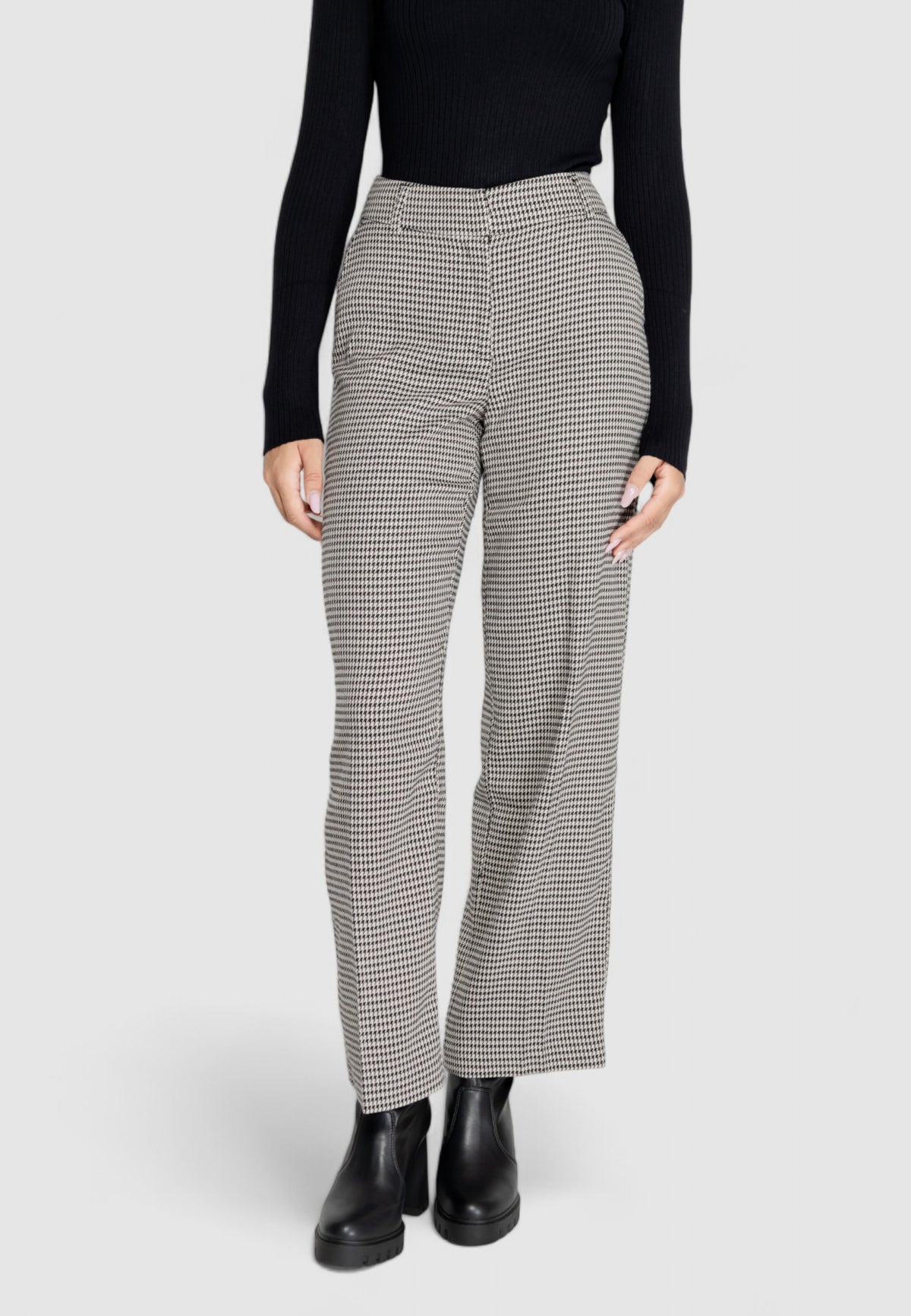 Pantaloni bootcut Only ONLLETTIE MW STR CHECK PANT TLR